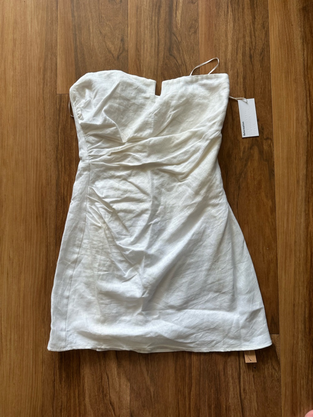 Reformation Strapless White Linen Mini Dress
